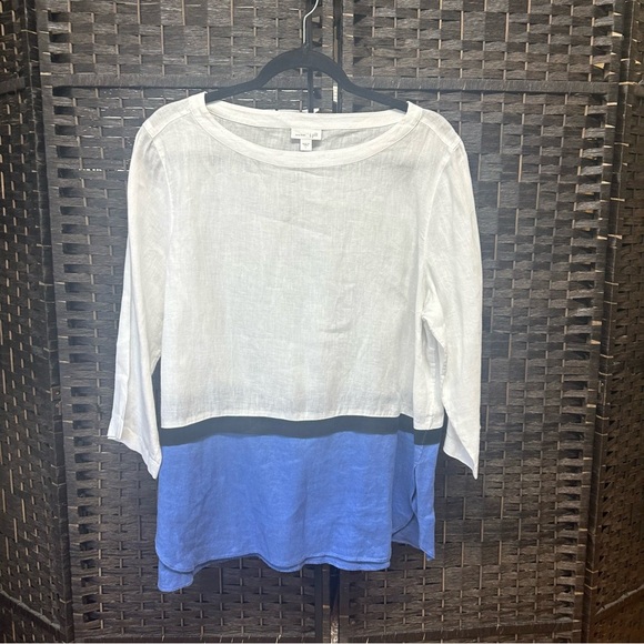 J. Jill linen tunic top size large white blue/purple and black - Picture 1 of 5
